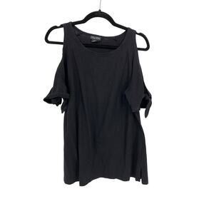 City Chic Cold Shoulder Top Womens XXS US 12 Black Tie Sleeve T-Shirt